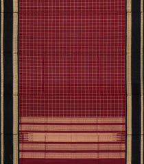 Maroon Handloom Silk Cotton Saree With Zari Checks-SC4410