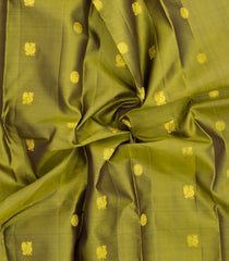 Olive Green Handloom Kanchipuram Silk Saree With Stripes & Buttas-KA15951