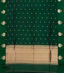 Bottle Green Handloom Banarasi Silk Saree With Floral Buttas-BE1456
