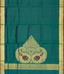Teal Handloom Silk Cotton Saree With Buttas & Zari Border-SC3685