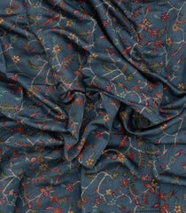 Dark Grey Printed Blended Cotton Saree With Zari Border-BL5669