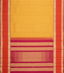 Mustard Handloom Korvai Kanchipuram Silk Saree With Floral Checks-KA16583