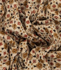 Cream Woven Kalamkari Printed Cotton Saree With Floral Motifs