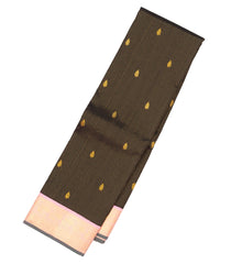 Black Handloom Korvai Kanchipuram Silk Saree With Stripes & Buttas-KA13074