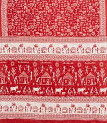 Red Printed Jaipur Cotton Saree With Tribal Motifs-JC1793