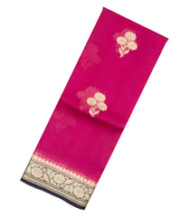 Magenta Handloom Banarasi Organza Silk Saree With Floral Motifs-BE1385