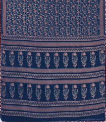 Dark Blue Printed Jaipur Cotton Saree With Floral Motifs-JC1866