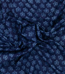 Indigo Printed Chanderi Cotton Saree With Floral Motifs-CC1776