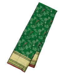 Dark Green Handloom Kanchipuram Silk Saree With Meena Bird Motifs