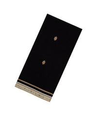 Black Handloom Bengal Cotton Saree With Stirpes & Floral Buttas-BG1693