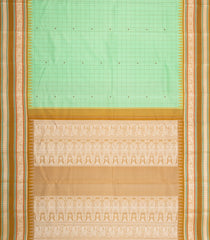 Mint Green Handloom Korvai Kanchipuram Silk Saree With Silk Checks-KA16158