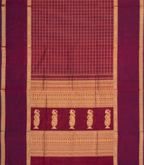 Maroon Handloom Silk Cotton Saree With Checks-SC4223