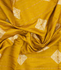 Mustard Printed Art Dola Silk Saree With Stripes & Floral Motifs-BL5752