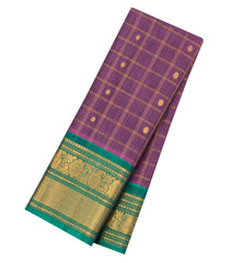 Lilac Handloom Gadwal Silk Cotton Saree With Checks & Buttas-GA0474