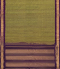Dark Olive Handloom Gadwal Silk Cotton Saree With Contrast Border -GA0272