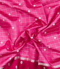 Bubblegum Pink Woven Banarasi Poona Silk Saree With Checks & Buttas-BP1003