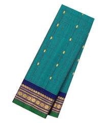 Cyan Handloom Gadwal Silk Cotton Saree With Buttas & Contrast Border -GA0469