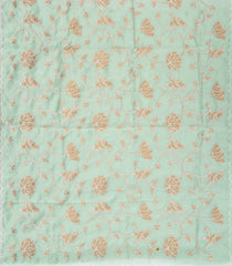 Aquamarine Woven Blended Linen Saree With Embroidered Bird Motifs-BL3865