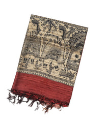 Crimson Handloom Dupion Silk Saree With Printed Princess Motifs