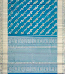 Blue Handloom Kanchipuram Bridal Silk Saree With Floral Motifs-KA16316