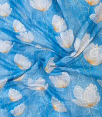Sky Blue Printed Synthetic Linen Saree With Floral Motifs-SY0221