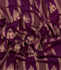 Dark Purple Woven Blended Viscose Saree With Stripes & Elephant Buttas-BL4992