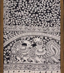 Black Printed Kalamkari Cotton Saree With Zari Border-KAL1204