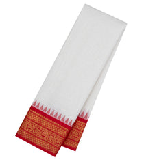 White Handloom Gadwal Cotton Saree With Checks & Contrast Border-GA0347