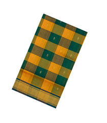 Mustard & Green Handloom Silk Cotton Saree With Checks & Contrast Border-SC4458
