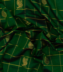 Dark Green Handloom Silk Cotton Saree With Checks & Buttas-SC3934