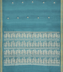 Cyan Woven Tussar Silk Saree With Annam Buttas-TU3238