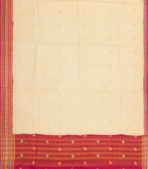 Cream Woven Blended Viscose Saree With Checks & Buttas-BL5696