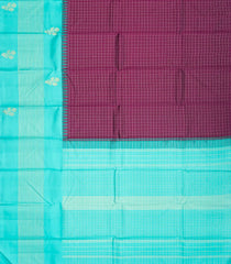 Magenta Handloom Korvai Kanchipuram Silk Saree With Checks & Contrast Border-KA13378