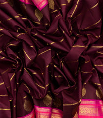 Maroon Handloom Korvai Kanchipuram Silk Saree With Zari Stripes & Contrast Border-KA12670