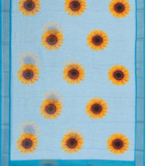 Turquoise Printed Synthetic Linen Saree With Zari border-BL5156