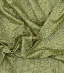 Lime Green Printed Art Dupion Saree With Contrast Border-BL5071
