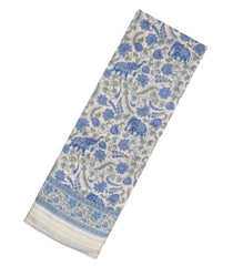 Taupe Handloom Chanderi Cotton Saree With Blue Printed Animal Motifs-CC1306