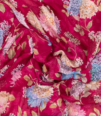 Magenta Woven Pure Chiffon Silk Saree With Printed Floral Motifs-PS0602