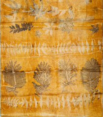 Yellow Handloom Tussar Silk Saree With Eco Printed Motifs-TU2828