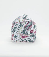 White Cotton Bagru Printed Toiletry Bag With Zipper-ACS1084