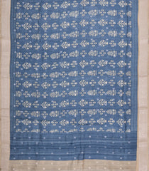 Steel Blue Printed Tussar Silk Saree With Floral Motifs-TU3636