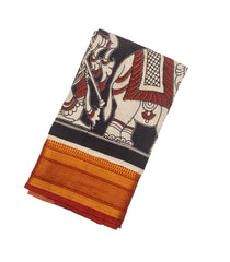 Black Woven Kalamkari Printed Cotton Saree & Zari Border