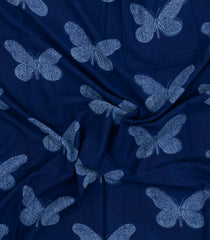 Indigo Printed Jaipur Cotton Saree With Floral Motifs-JC1684