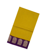 Mustard Woven Blended Viscose Saree With Zari Checks & Contrast Border-BL5512