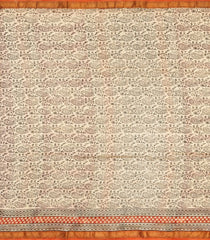 Cream Printed Chanderi Cotton Saree With Zari Border-CC1487