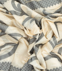 Off White Woven Art Chanderi Cotton Saree With Grey Floral Motifs-BL4143