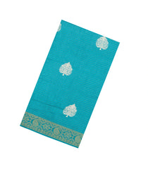 Cyan Printed Synthetic Dola Silk Saree With Zari Stripes & Border-SY0315