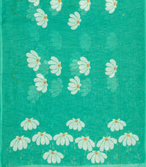 Aquamarine Printed Synthetic Linen Saree With Floral Motifs-SY0052