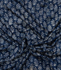Indigo Printed Chanderi Cotton Saree With Zari Border-CC1514