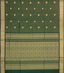 Bottle Green Handloom 9 Yards Silk Cotton Saree With Zari Checks & Buttas-SC3985